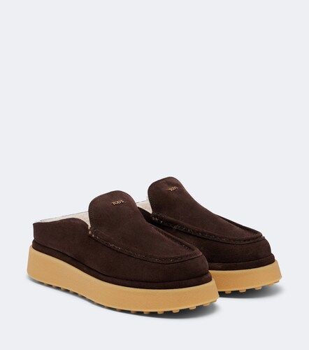 Mules compensées en daim et shearling - Tod's - Modalova