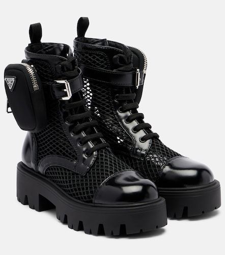 Bottines en résille et en cuir - Prada - Modalova