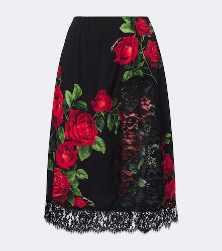 Jupe midi en soie mélangée à fleurs - Dolce&Gabbana - Modalova
