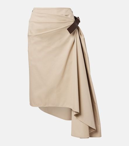 Jupe midi en coton, soie et cuir - Loewe - Modalova