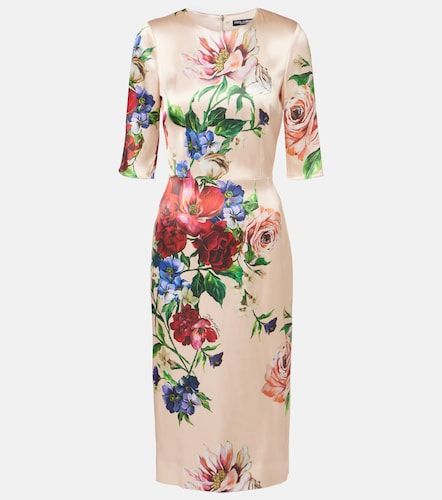 Robe midi en satin à fleurs - Dolce&Gabbana - Modalova
