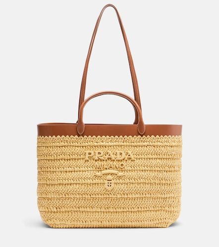 Cabas Medium en raphia à finitions en cuir - Prada - Modalova