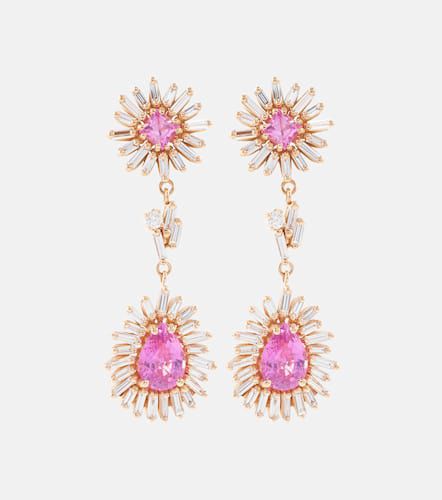 Boucles d'oreilles One of a Kind en or rose 18 ct, diamants et saphirs roses - Suzanne Kalan - Modalova