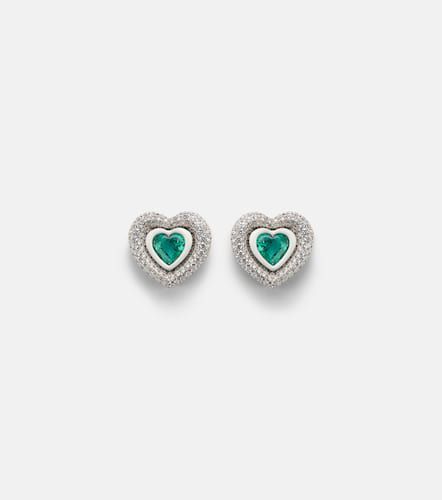 Boucles d'oreilles Heart en or 18 ct, diamants et émeraudes - Kamyen - Modalova