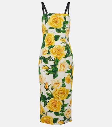 Robe midi en soie mélangée à fleurs - Dolce&Gabbana - Modalova