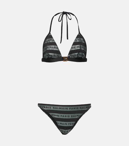Bikini triangle rayé à logo - Balmain - Modalova