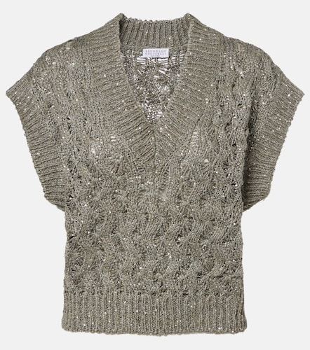 Pull sans manches en soie et lin mélangés - Brunello Cucinelli - Modalova