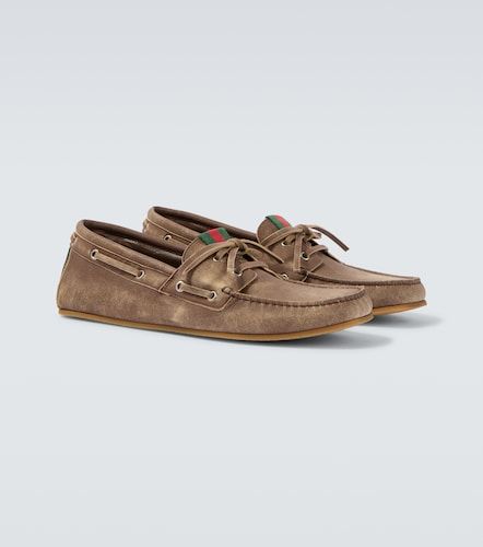 Chaussures bateau Web Stripe en cuir - Gucci - Modalova