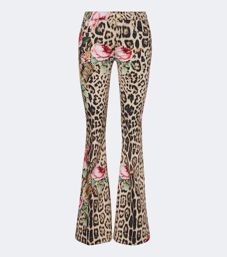 Jean flared à imprimé léopard et fleurs - Roberto Cavalli - Modalova