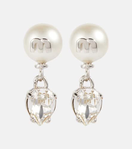 Boucles d'oreilles pendantes à cristaux et perles fantaisie - Miu Miu - Modalova