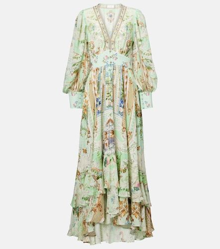 Robe longue imprimée en soie à cristaux - Camilla - Modalova