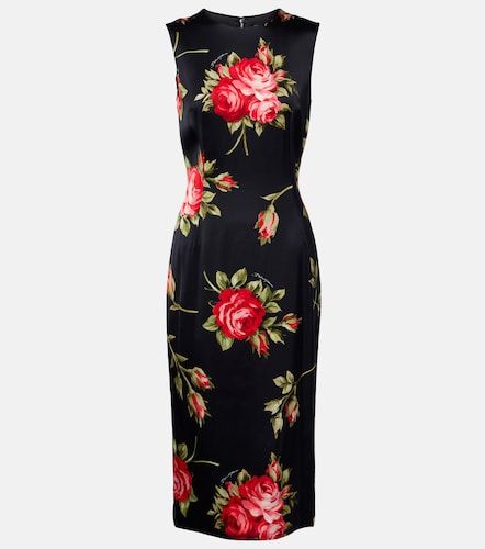 Robe midi en satin à fleurs - Dolce&Gabbana - Modalova