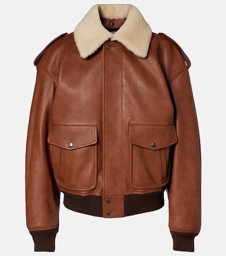 Veste bomber en cuir et shearling - Saint Laurent - Modalova