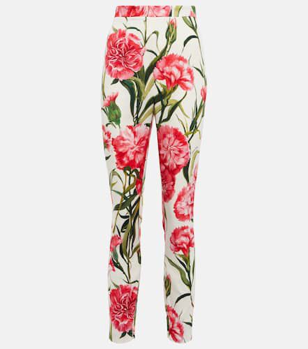 Pantalon slim en soie mélangée à fleurs - Dolce&Gabbana - Modalova