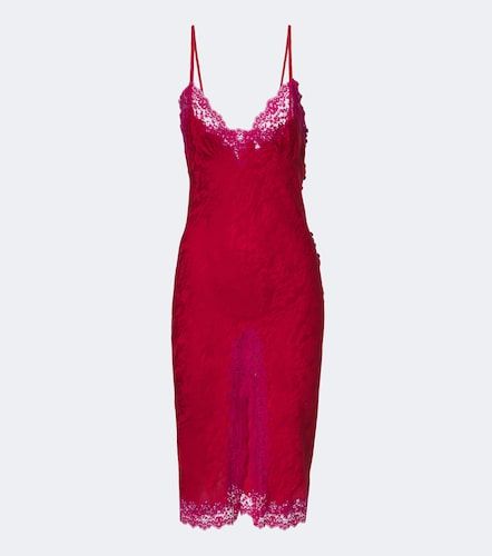 Robe midi en jacquard de soie à dentelle - Saint Laurent - Modalova