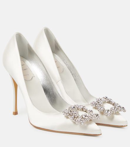 Escarpins Flower Strass 100 en satin - Roger Vivier - Modalova