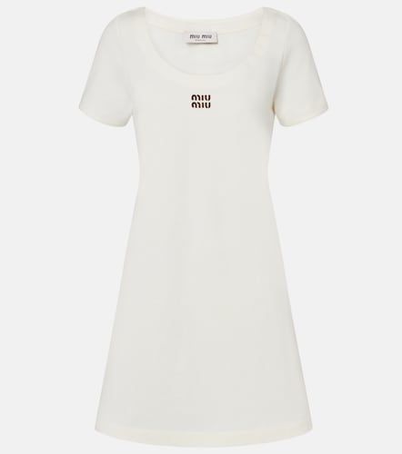 Robe en coton à détail en cuir - Miu Miu - Modalova
