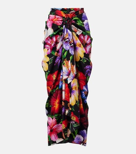 Jupe midi en soie mélangée à fleurs - Dolce&Gabbana - Modalova