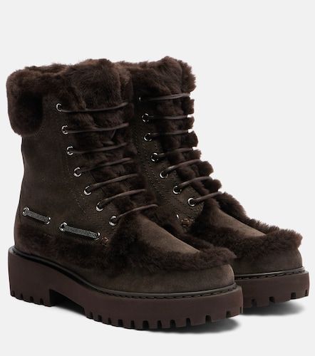 Bottines à lacets en daim et shearling - Brunello Cucinelli - Modalova