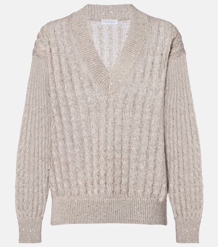 Pull en lin mélangé à sequins - Brunello Cucinelli - Modalova