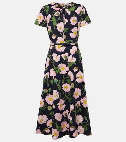 Robe midi en coton mélangé à fleurs - Oscar de la Renta - Modalova