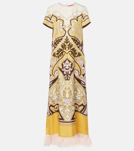 Robe longue imprimée en soie à plumes - La DoubleJ - Modalova