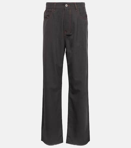 Pantalon droit à taille mi-haute en laine - Miu Miu - Modalova