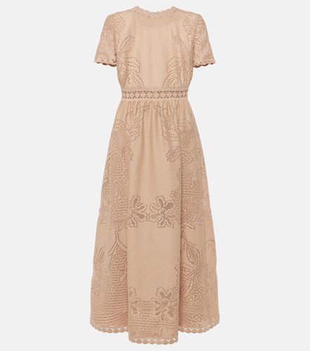 Robe midi en coton mélangé à broderies anglaises - Valentino - Modalova