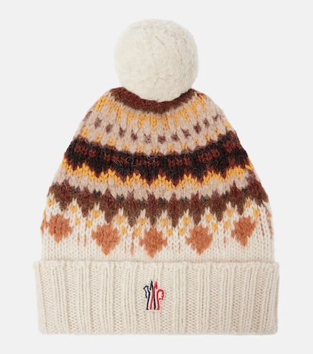 Bonnet intarsia en laine mélangée à logo - Moncler - Modalova