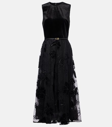 Robe midi brodée en tulle et velours - Elie Saab - Modalova