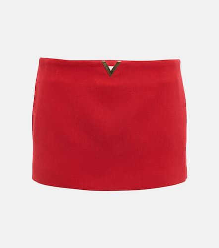 Jupe-short VLogo en crêpe de laine mélangée - Valentino - Modalova