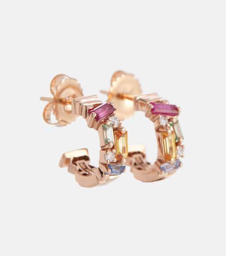 Boucles d'oreilles en or rose 18 ct, diamants et saphirs - Suzanne Kalan - Modalova