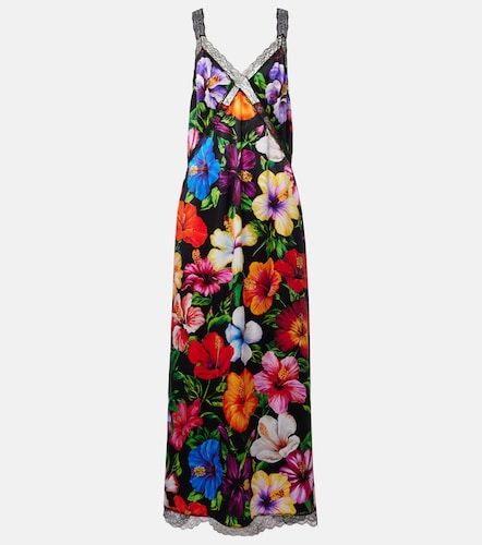 Robe longue en soie mélangée à dentelle - Dolce&Gabbana - Modalova