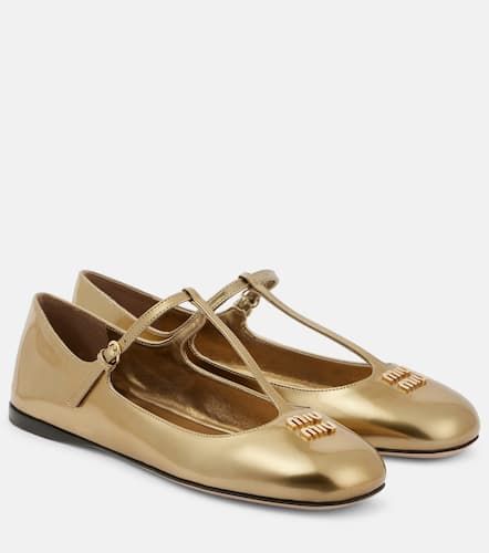 Ballerines en cuir mtallis  logo - Miu Miu - Modalova