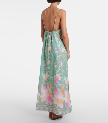 Robe longue en coton et lin à fleurs - Juliet Dunn - Modalova
