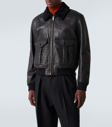 Veste bomber en cuir et shearling - Saint Laurent - Modalova