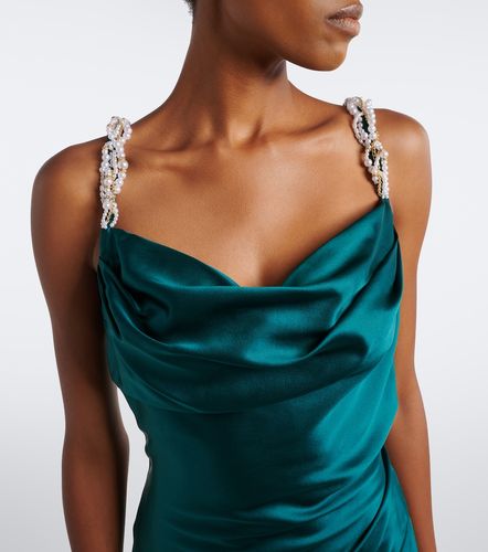 Robe longue en satin de soie à ornements - Balmain - Modalova