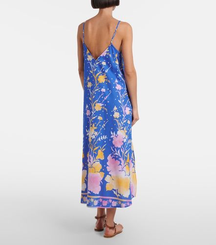Robe midi en coton et lin à fleurs - Juliet Dunn - Modalova
