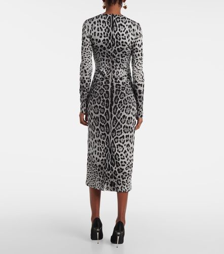 Robe midi en soie mélangée à motif léopard - Dolce&Gabbana - Modalova