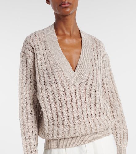 Pull en lin mélangé à sequins - Brunello Cucinelli - Modalova