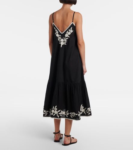 Robe midi brodée en coton et lin - Juliet Dunn - Modalova