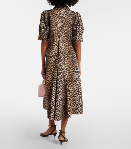 Robe midi en popeline de coton à imprimé léopard - Ganni - Modalova