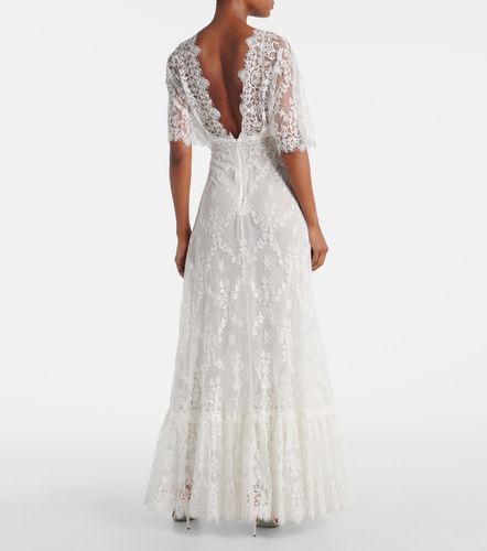Robe longue brodée en dentelle et coton mélangé - Elie Saab - Modalova