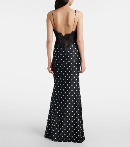 Robe longue en satin à pois et dentelle - Self-Portrait - Modalova