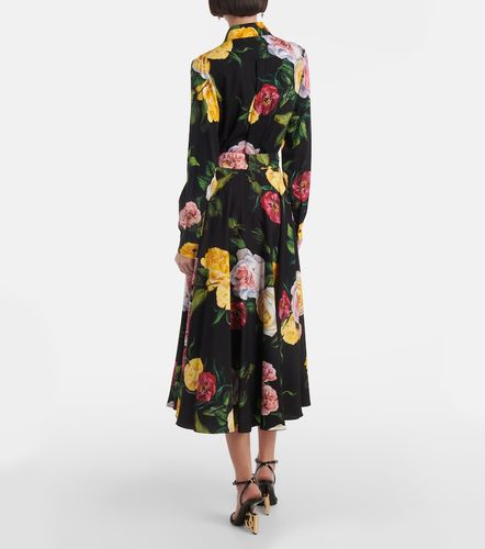 Jupe midi en soie mélangée à fleurs - Dolce&Gabbana - Modalova
