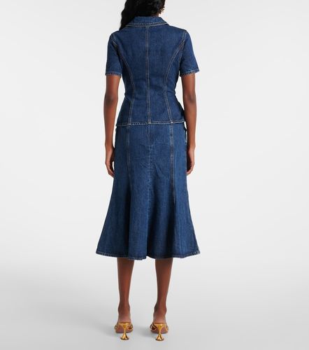 Robe midi évasée en denim - Self-Portrait - Modalova