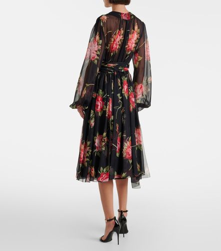 Robe midi en soie à fleurs - Dolce&Gabbana - Modalova