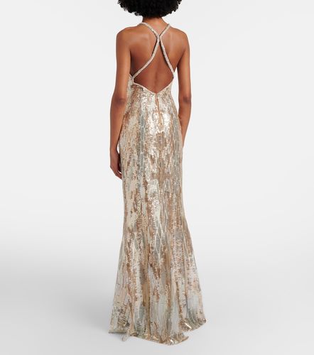 Robe longue en soie mélangée à sequins - Elie Saab - Modalova