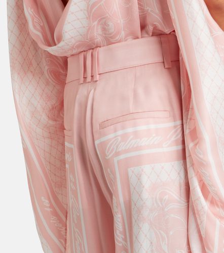 Pantalon palazzo en satin à imprimé - Balmain - Modalova