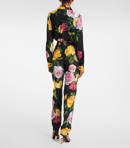 Pantalon droit en soie à fleurs - Dolce&Gabbana - Modalova